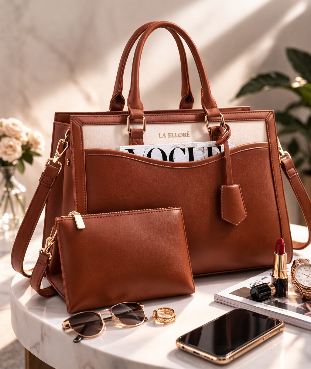 ZIMOR Premium Leather Tote Laptop Bag (2 in 1 Set)